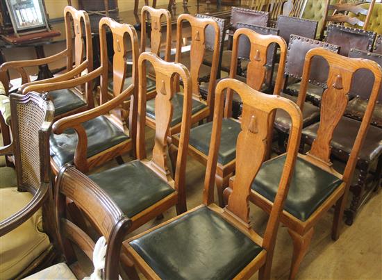 Set of eight George II style oak dining chairs